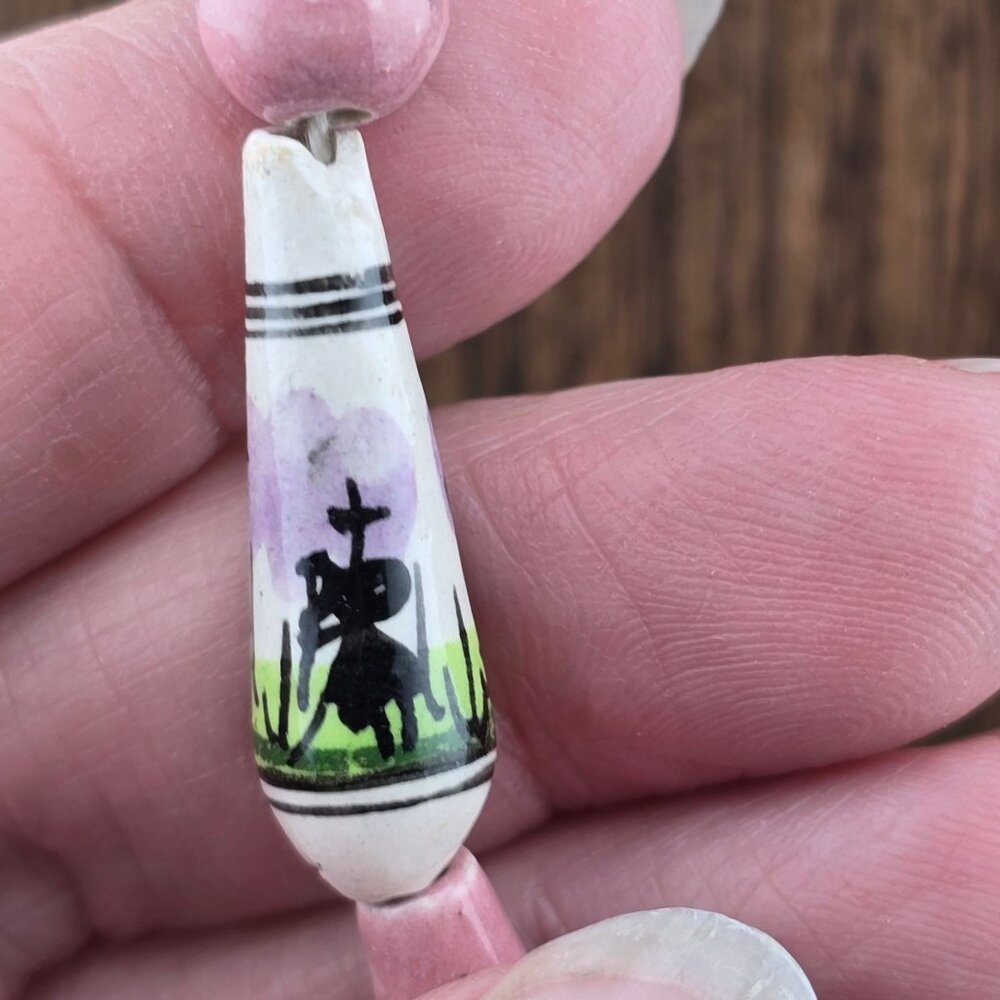 Hand-Painted Ceramic Beaded Necklace With Wildlife & Landscape Scenes READ - Picture 6 of 13